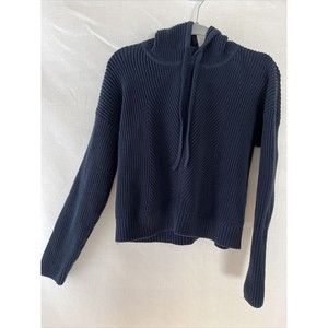 Banana Republic Navy Cable Knit Cotton Blend Stitchy Hoodie Sweater Size Large